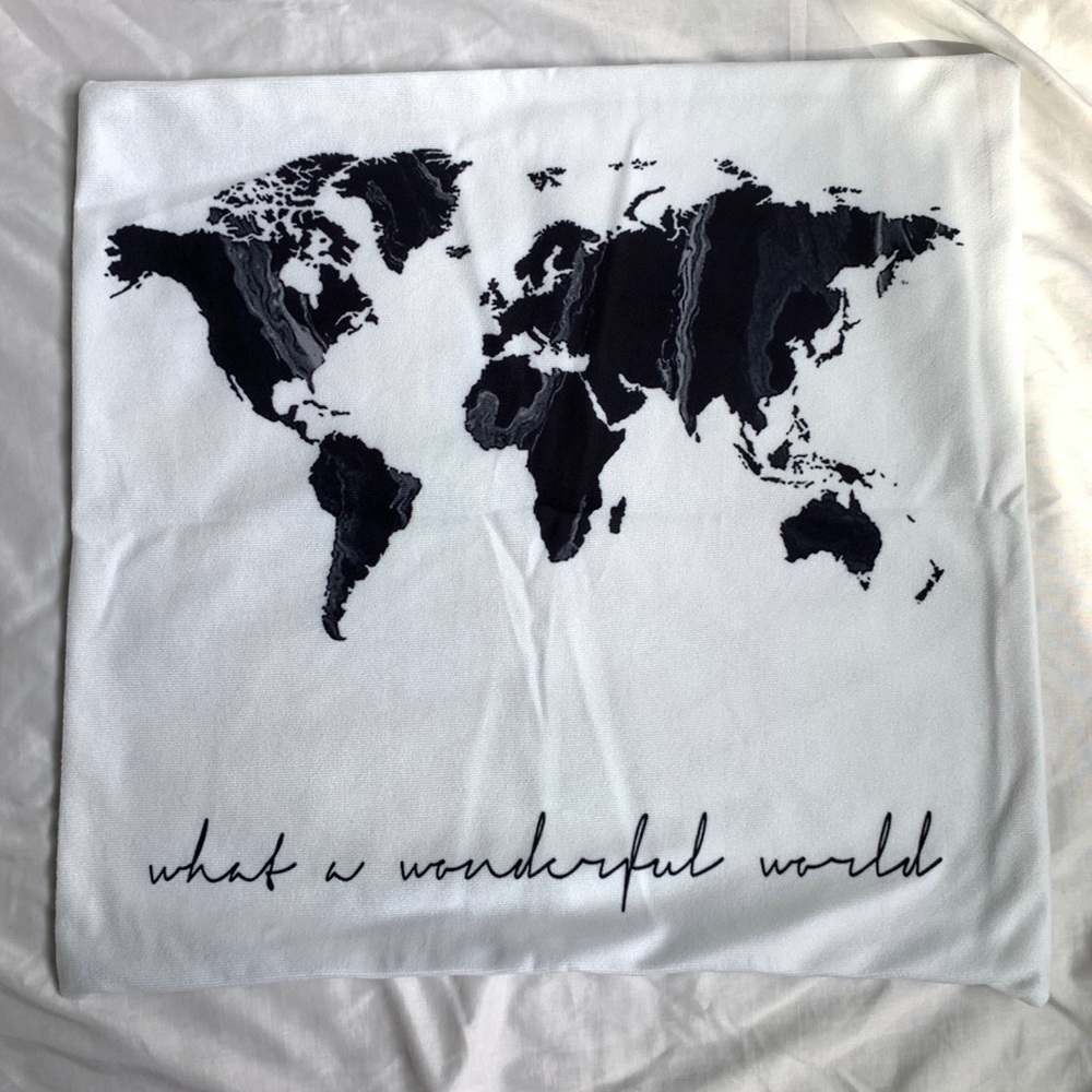 White Pillowcase with globe graphic
